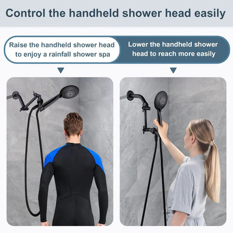 Brass Shower Arm Extender For Rain And Handheld Shower Heads 5 Inch Universal Extension Arm demonstration in bathroom setup