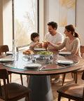Family dining with Game-Changing 7mm Tempered Glass Lazy Susan Turntable With Smooth Quiet Rotation, Double Layer Aluminum Base.