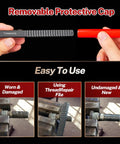 Heavy Duty 49 Piece Thread Chaser Set Repair Kit With Taps Dies And Thread Files For UNC UNF And Metric Rethreading And Restoration Ideal For Machinists Auto Hobbyists And Maintenance Pros, showing a thread repair file with removable cap.