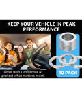 Family in car with Aluminum 14mm Oil Drain Plug Gasket Crush Washer For Leak Proof Seal, Pack of 10 displayed, fits Hyundai and Kia