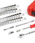 1/4 Inch Drive 6-Point Socket And Ratchet Set, 55-Piece With Standard And Deep Sockets In Inch And Metric Sizes, with case.