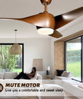 52 Inch Ceiling Fan With Lights And Remote 3 Blade Modern Quiet Reversible Ceiling Fan For Patio Living Room And Bedroom Sleek Brown Blade Design in a living room