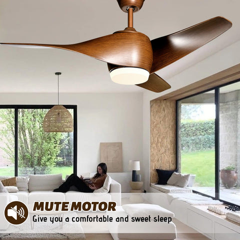 52 Inch Ceiling Fan With Lights And Remote 3 Blade Modern Quiet Reversible Ceiling Fan For Patio Living Room And Bedroom Sleek Brown Blade Design in a living room