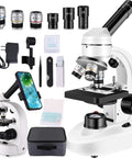 Budget Friendly Compound Microscope With 4X 10X 40X Glass Objectives And 10X 25X Eyepieces Delivering 40X 100X 250X 400X And 2000X Magnification For Students Home School Labs And Adults Seeking Real Lab Grade Insight kit with accessories displayed.