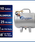 Lightweight 10 Gallon Aluminum Air Tank With One Quarter Inch Quick Connector Hose And Tire Chuck, Rust Free Portable Air Tank