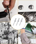 Heavy Duty Aluminum Dome Head Blind Rivets Set - Assorted Sizes, 215-Piece Kit in use with metal projects