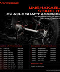 Heavy Duty Front CV Axle Shaft Assembly Set For Polaris Ranger Crew And Brutus Utv with detailed compatibility chart.