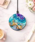 Blue Agate Marble Wireless Charger 15W Fast Wireless Charging For iPhone And Android Premium Office Desk Accessory