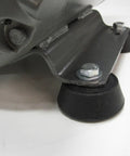 Close-up of Premium Rotary Phase Converter base with rubber mounts and metal plate, designed for stability in tight spaces.