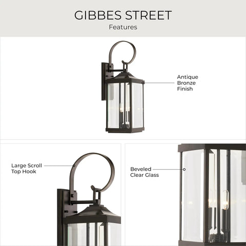 Two Light Outdoor Wall Lantern in Antique Bronze with Clear Beveled Glass, Rustic Traditional Style for Porch, Entryway, Patio