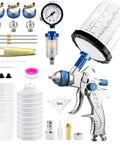 Pro Grade HVLP Spray Gun Rocking 1.4 1.7 And 2.0 Millimeter Tips With Ten Disposable Cups For Auto Painting And Wood Finishing Delivers Sweet Coverage That Saves Serious Cash Without Any Drama, showcasing nozzles and disposable cups.