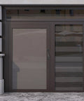 Heavy Duty Sliding Door Handle Set For Barn, Gate, Closet And Cabinet Black Iron Pulls visible on exterior sliding door