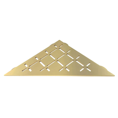 Brushed Brass Corner Shower Shelf In Stainless Steel Triangle Design For Grout Line Install No Drill Required With Silicone Sealant 8.5 By 8.5 Inches Easy Mount For Bathroom Organization