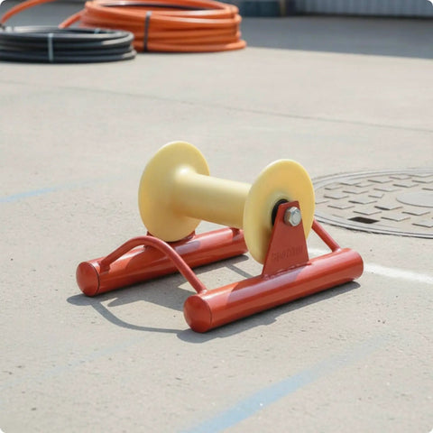 Heavy Duty Cable Guide Wheel Pulley For Wire Routing, Nylon Roller With Clamp Mount And Fastening, installed on concrete