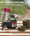 CN70 Pneumatic Coil Nailer 1-3/4 Inch To 2-3/4 Inch Siding Nailer with nails on wooden surface outdoors