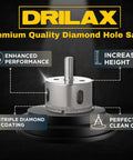 2 Inch Diamond Hole Saw For Tiles And Glass With 3/8 Inch Shank Pro Grade Ceramic Porcelain Granite Quartz Drill Bit 1-1/8 Inch Deep Cut