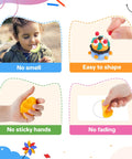Kids playing with 66 Color Modeling Clay Kit For Kids With Tools, showcasing easy shaping, no sticky hands, no fading, no smell.