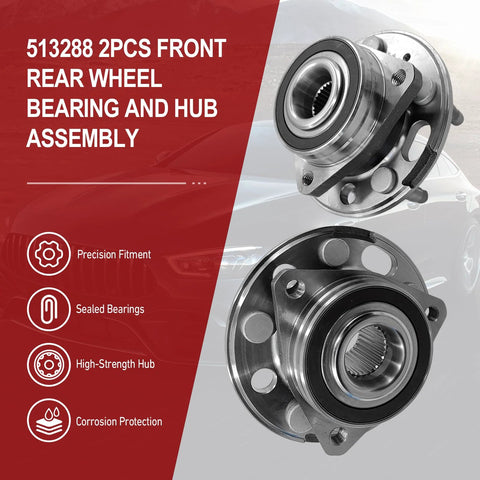 2 Pack Front And Rear Wheel Bearing And Hub Assembly For Buick Lacrosse Regal Chevrolet Equinox Malibu Impala Cadillac XTS CTS GMC Terrain 5 Lug With ABS Drop In Ready Plug And Play Upgrade
