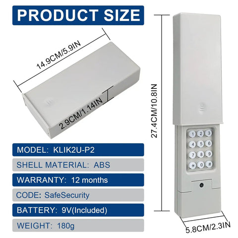 Wireless Garage Door Keypad Works With LiftMaster Chamberlain Craftsman Wayne Dalton Openers Since 1993 Replaces 877 878 Keyless Entry Safe Security No Brainer To Install, showing product dimensions and features.
