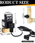 Dimensions of 110V Auto Timed Drain Valve Kit For Air Compressors with braided steel hose and brass elbow fitting