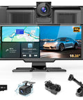Wireless CarPlay Dash Cam Tablet 10.26 Inch With 4K Front Cam And 1080P Rear View Backup Cam Bluetooth 5.0 display image.