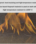 Fireproof mica board demonstrating high-temperature resistance to 1000°C with visible flames, highlighting durability and insulation features.