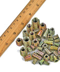 200 Pcs Zinc Alloy Threaded Nut Inserts Kit For Wood Furniture Nine Sizes M4 M5 M6 M8 M10 With Hex Socket Drive shown with ruler