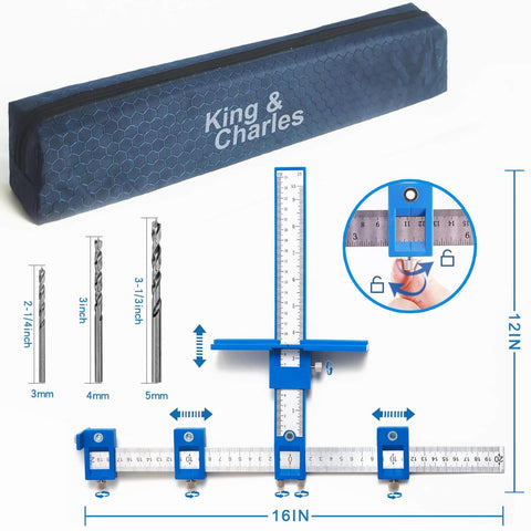 Cabinet Hardware Jig For Precise Handle Knob And Drawer Pull Installations With Three Piece Point Wood Drill Bits 3mm 4mm 5mm