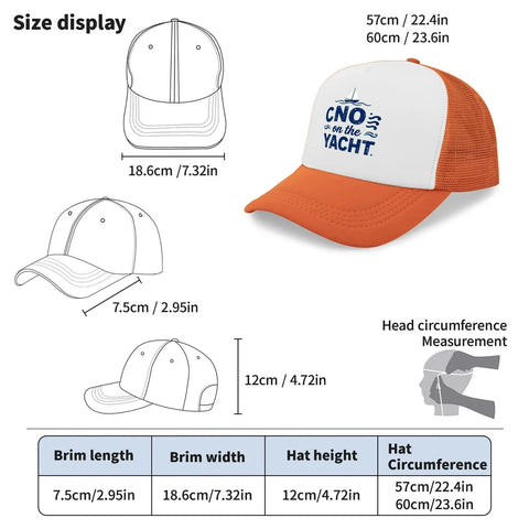 Lightweight Yacht Style Hat For Women With Front Artwork Adjustable Buckle Fit Breathable Summer Cap For Beach Days And City Strolls Everyday Dope Gear For Casual Outfits, featuring size specifications diagram