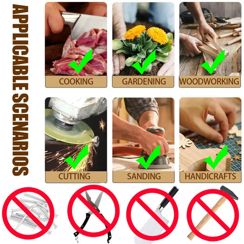 12 Piece Finger Cots Set Cut Resistant Protectors, Non Slip HPPE Fabric Finger Covers for various tasks like cooking, gardening, and woodworking.