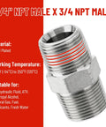 3/4 NPT male steel plated hose fitting for air, hydraulic fluid, fuel, and water