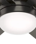 Close-up of Indoor Ceiling Fan With LED Light In Rustic Bronze Finish, 44 Inch Blade Span, highlighting the LED light fixture