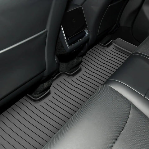 Rear seating with All Weather TPE Floor Mats And Cargo Liner Set For 2025 2026 Model Y Juniper Custom Fit 3D Scanned Contour.