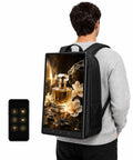 Fly Lightweight 21.5 Inch IP65 Waterproof Digital Signage Backpack With Killer 1000 Nit LCD Screen displaying perfume on screen.