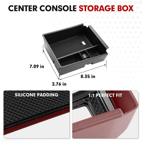 Center Console Organizer For Hyundai Santa Cruz 2022 2023 2024 2025 2026 Armrest Storage Box dimensions and silicone padding