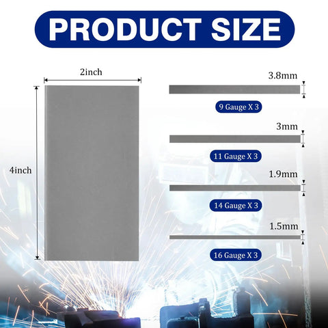 12 Pack Welding Practice Kit With 2 By 4 Inch Coupons In 9 11 14 16 Gauge Mild Steel size chart image