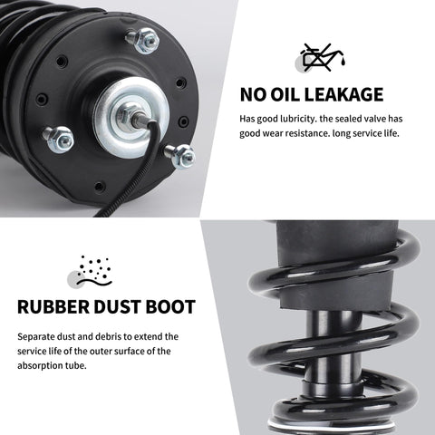 Close-up of 2 Piece Front Strut Shock Absorber With Magnetic Springs For 2015 To 2022 Escalade Tahoe Suburban Silverado Sierra 1500 Yukon XL Denali with no oil leakage and rubber dust boot details.