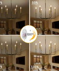 Four settings of a Brushed Gold 8 Light Sputnik Chandelier Pendant Ceiling Light with dimming switch in a living room.