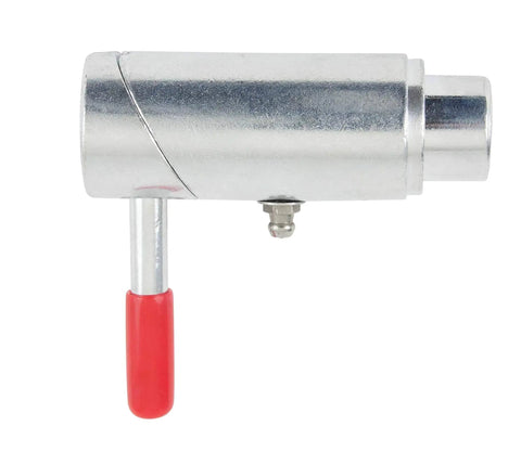 Heavy Duty 1 Inch Spring Loaded Cam Lock Plunger Pin With Grease Fitting Zinc Plated Steel side view showing red handle.