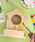 DIY Wooden Bird House Kit For Kids Ages 4 And Up Build And Paint Craft Set With Pre Drilled Pieces Includes Paints And Brushes, Easy To Follow Instructions For Creative Family Fun, pine bird house being painted yellow