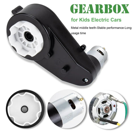 Close-up of Two Pack 12V Powered Wheels Motors Upgrade Gearbox for Kids Ride On Cars showing RS550 engine