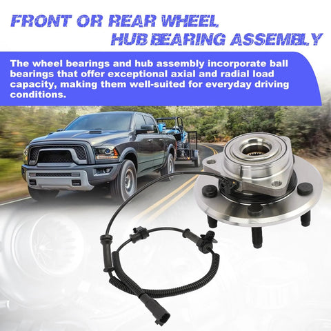 Heavy Duty Front Wheel Hub Bearing Assembly With ABS For Ram 1500 2006 2007 2008 2009 4 Wheel ABS Compatible, shown installed and separate