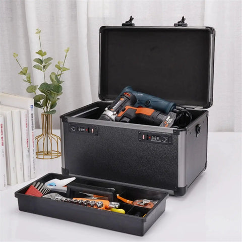All Purpose Home Toolbox With Removable Tray Heavy Duty Aluminum Tool Organizer Box