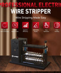 Automatic Wire Stripping Machine For Scrap Wire 0.06 To 1.5 Inch Range 370W Motor 80 Feet Per Minute 11 Channel 10 Blade System Wire Stripper With Visible Depth Reference Labor Saving And Fast For Efficient Wire Recycling on wooden surface with professional electric features.