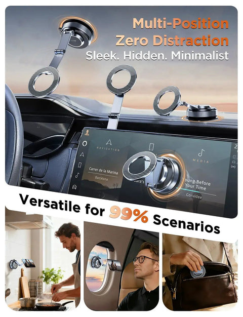 Magnetic Car Phone Holder With 360 Degree Adjustable Foldable Mount Nano Gel Base and Vacuum Lock in various uses