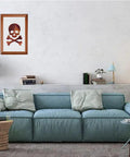 Human Skull Router Templates For Woodworking Badass Clear Acrylic Inlay Jigs For Precision Routing And DIY Project Builds Pro Level 5Mm Thick Template Kit For Smooth Results framed on wall above blue couch.
