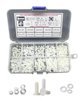 Pro Grade White Nylon PA66 M3 Phillips Cross Recessed Flat Head Screws Assortment Set Including Hex Lock Nuts And Flat Washers 350 Pieces Diy Electronics Repair Hardware Kit in organized box.