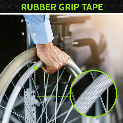 Non Slip Rubber Grip Tape With Enhanced Texture For A Secure Hold And Friction applied to a wheelchair wheel grip.