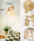 Vintage Rechargeable Wall Sconce Set With Amber Tulip Glass Shade And Wireless Remote For Zero Wiring Bedroom Decor straight wall-mounted brass sconce with glass shade.