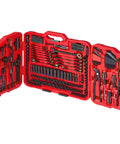 312 Piece Mechanics Tool Set With 120 Tooth Ratchet And 2 In 1 SAE Metric Wrench in red blow-mold case